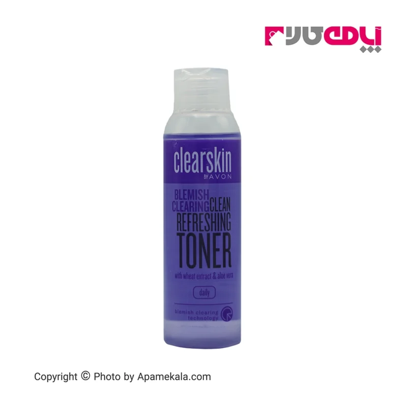 تونر ضد لک و ترمیم کننده آون Avon سری Clear skin مدل Blemish clearing، پوست صورت را به خوبی پاکسازی کرده و به رفع جای جوش و لک ها کمک میکند.